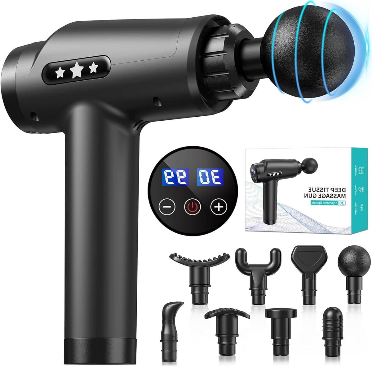 Massage Gun - Spier Massager - Spierherstel Bevorderen - 30 Snelheden - 25 x 23 x 5 cm - Zwart — afbeelding 1