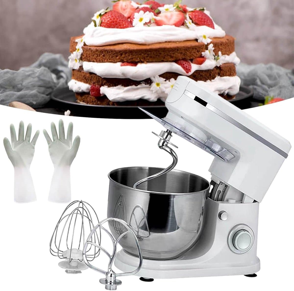 Keukenmixer - Voedselmixer - Thuis Bakken - 7 Snelheden - 5L Kom - Wit — afbeelding 1