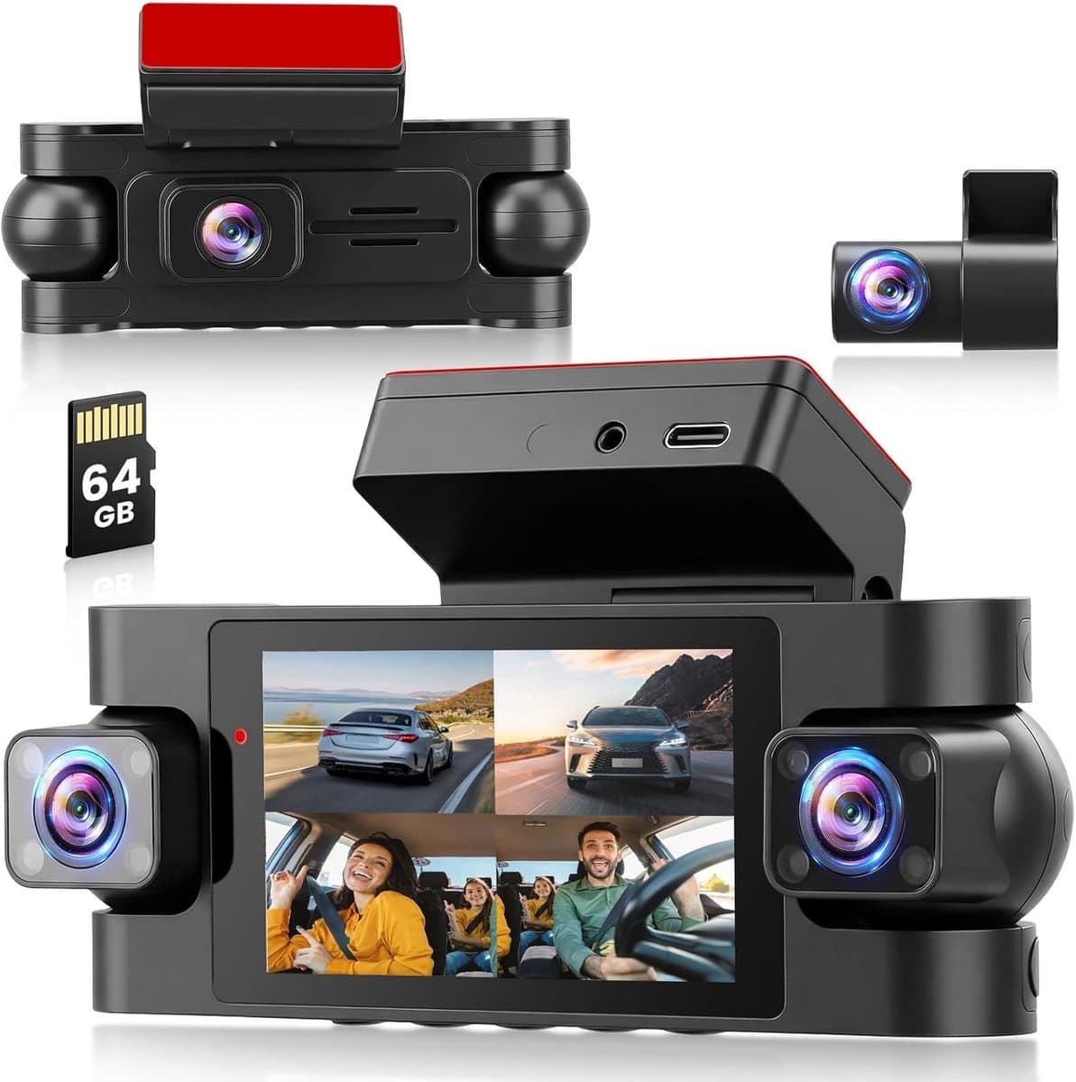 SnelShoppen - 4-kanaals Dashcam voor Auto met 2K Resolutie, WiFi 5G, 24-uurs Parkeerbewaking, G-sensor, Nachtzicht, Inclusief 64 GB TF-kaart & Achteru — afbeelding 1