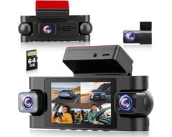 SnelShoppen - 4-kanaals Dashcam voor Auto met 2K Resolutie, WiFi 5G, 24-uurs Parkeerbewaking, G-sensor, Nachtzicht, Inclusief 64 GB TF-kaart & Achteru