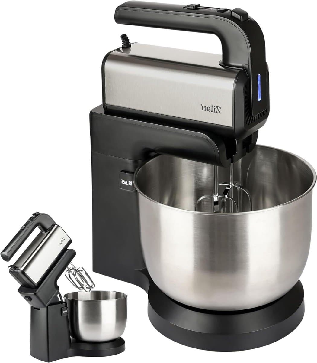 Elektrische Handmixer - Keukenmixer Deegkneedmachine - Bakken en Koken - Automatisch Roterende Kom - 3.5 Liter Kom - Zwart Zilver — afbeelding 1