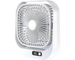VHV - Bureauventilator - Oplaadbare mini ventilator met LED-display - 3 standen en 360° draaibaar - Wit