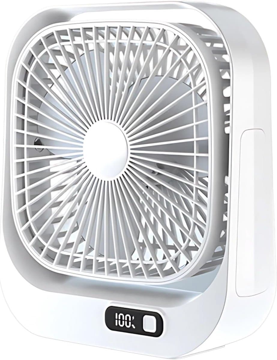VHV - Bureauventilator - Oplaadbare mini ventilator met LED-display - 3 standen en 360° draaibaar - Wit — afbeelding 1