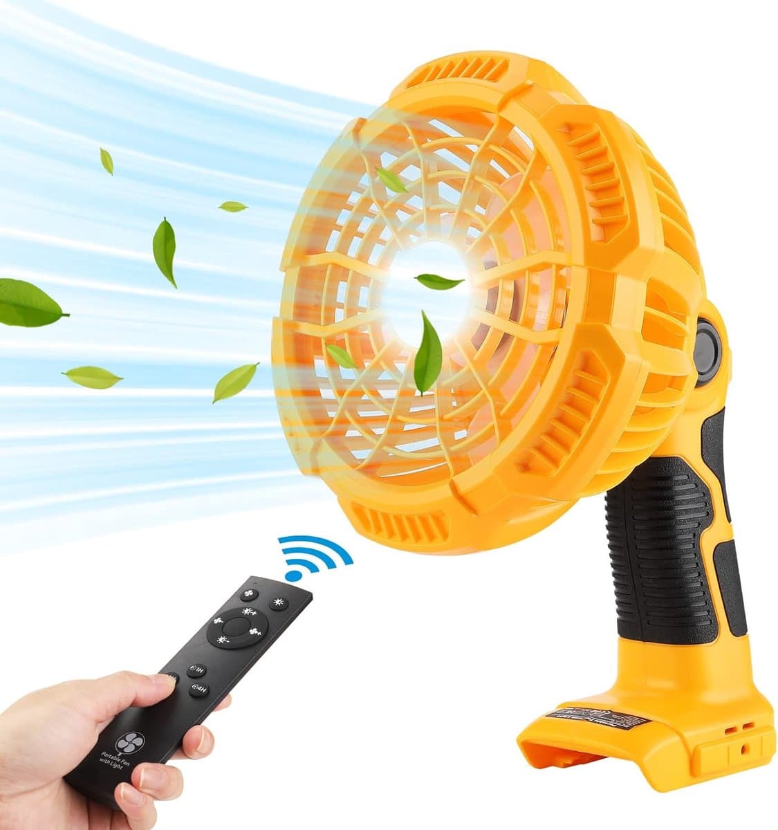 Dewalt 18V Li-ion draagbare outdoor campingventilator met LED-verlichting, afstandsbediening, 4-uurs timer, USB-oplaadfunctie, voor kantoor, tent, stille tafelventilator — afbeelding 1