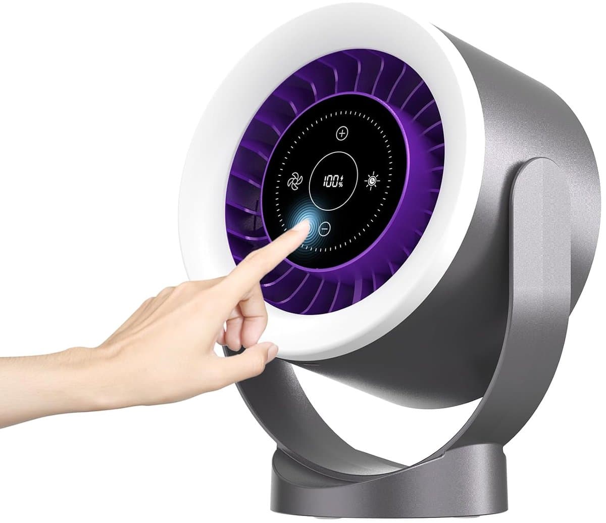 LISM-USB oplaadbare bureauventilator – ultrastil (<35 dB), LED-touchbediening, 100 snelheidsinstellingen, 360° draaibaar, Geschikt voor wandmontage of gebruik op een bureau, timer en nachtlampje, ideaal Geschikt voor slaapkamers, kantoren en op reis. — afbeelding 1