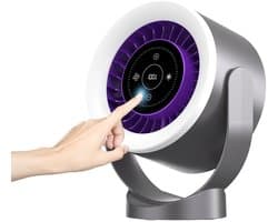 LISM-USB oplaadbare bureauventilator – ultrastil (<35 dB), LED-touchbediening, 100 snelheidsinstellingen, 360° draaibaar, Geschikt voor wandmontage of gebruik op een bureau, timer en nachtlampje, ideaal Geschikt voor slaapkamers, kantoren en op reis.