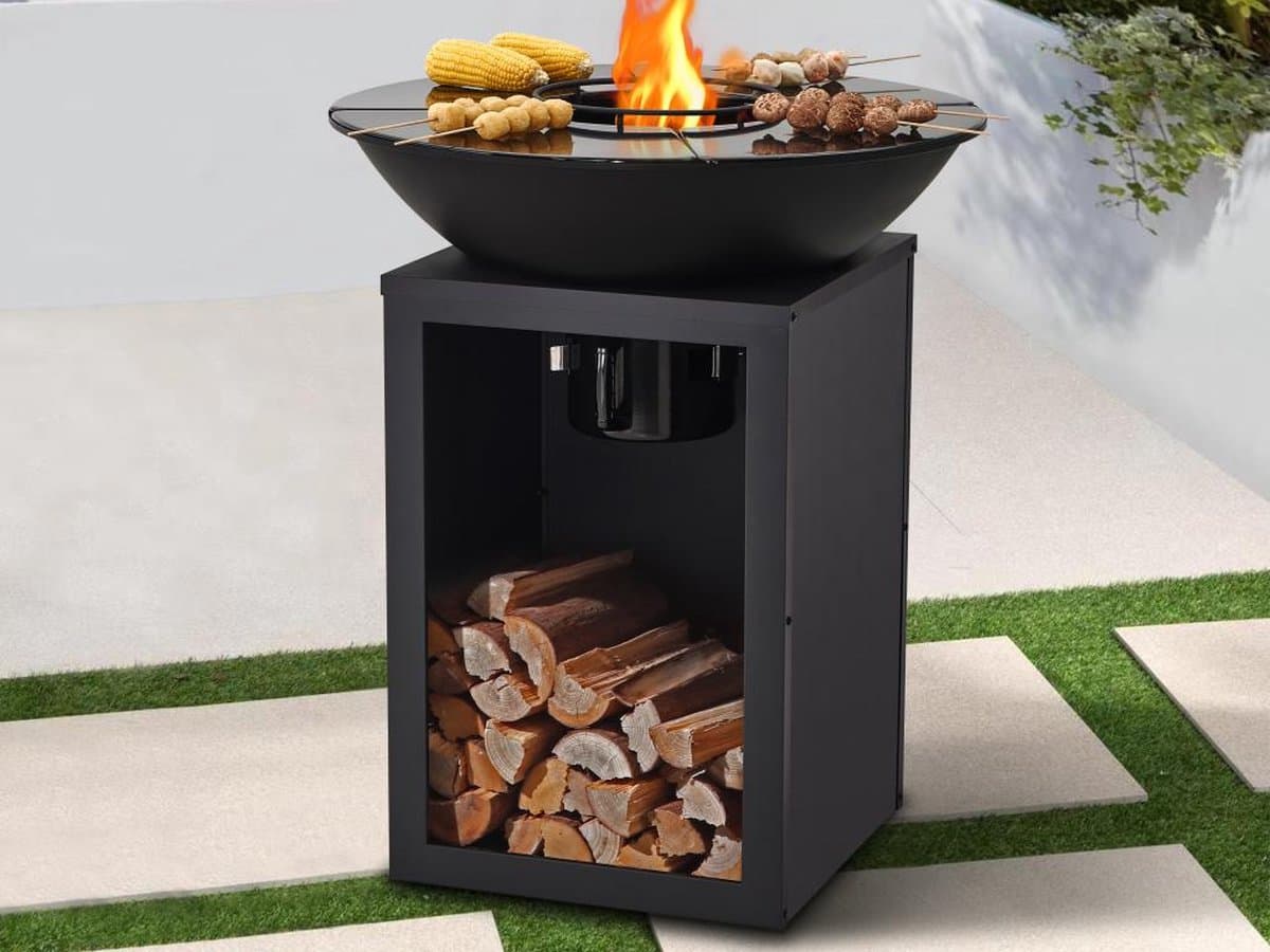 Vente-unique Barbecue plancha brasero op houtskool met opbergruimte 80 x 80 x 96 cm, zwart - IGNOS — afbeelding 1