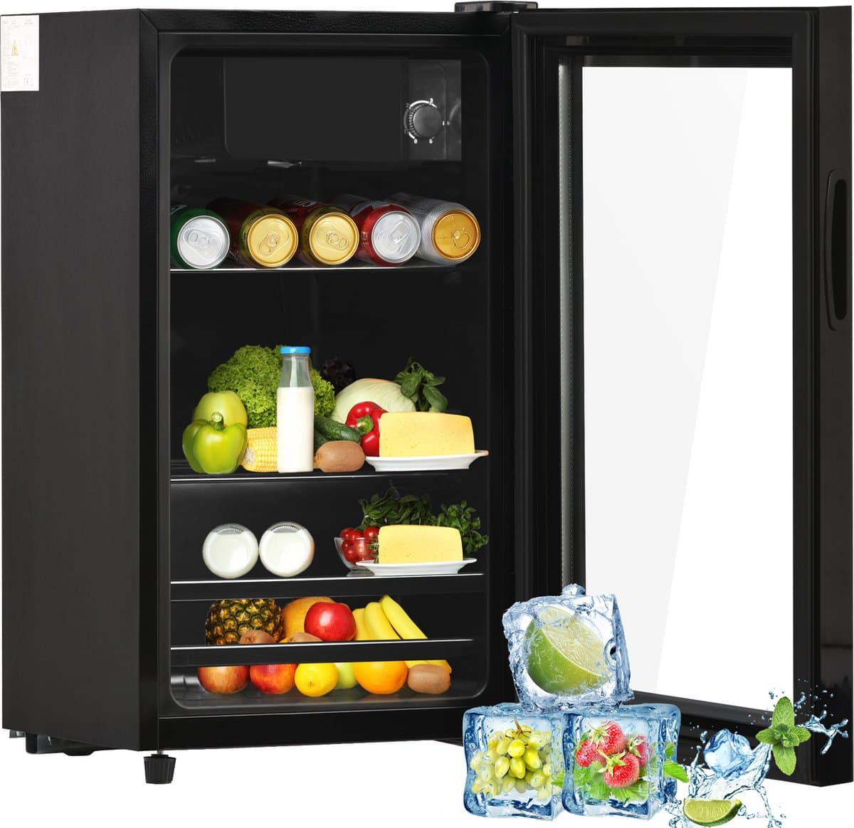 Sweiko 76LMini Koelkast, 3L+73L voor ijs, houdt 51 blikjes limonade, water, bier of wijn. Laag geluidsniveau verrichting, compressorkoeling systeem, energie-efficiënt, regelbare planken — afbeelding 1