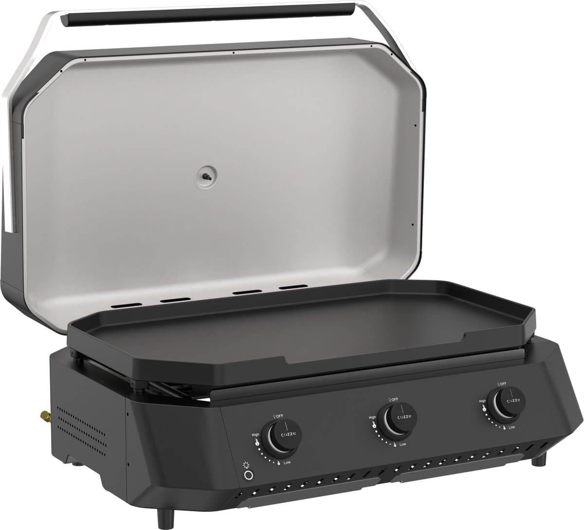 Cozze® G-800 Gas Plancha BBQ met Deksel - 3 Gasbranders - Grote BBQ Bakplaat voor Buiten Koken - 7,5 kW - Edelstaal/Zwart - Outdoor Cooking — afbeelding 1