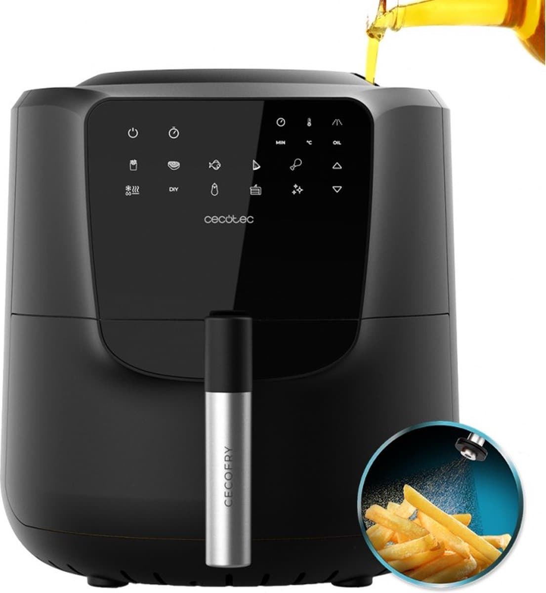 Cecotec Heißluftfritteuse Cecofry Rain. 5,5 l, integrierte Ölbrause, 7 Stufen, fortschrittliche Technologie, 1550 W, Touchpanel. — afbeelding 1