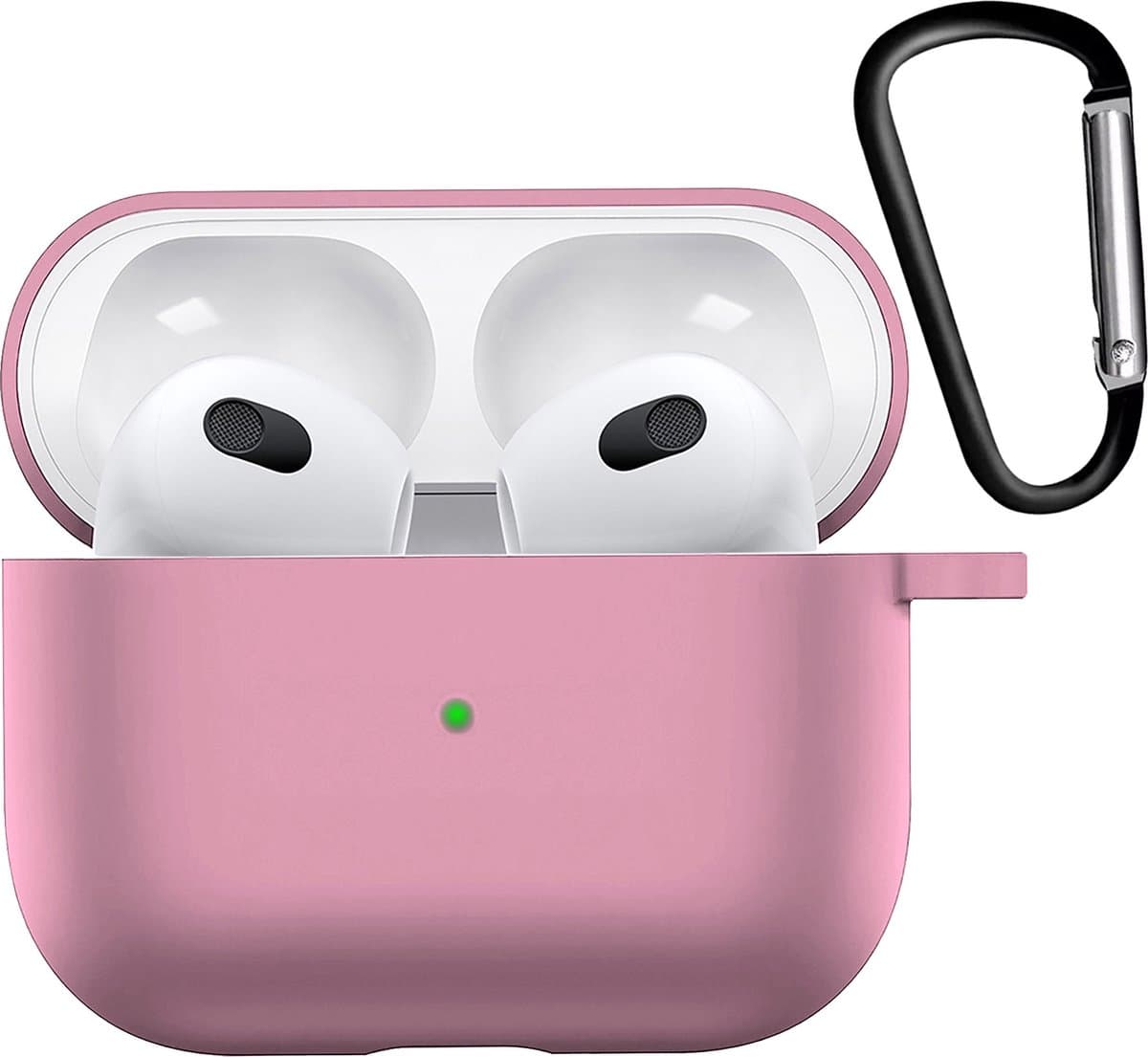 Hoesje - Geschikt voor Apple AirPods 3 - met Clip - Siliconen Hoes - Silicone Case Cover - Lichtroze — afbeelding 1