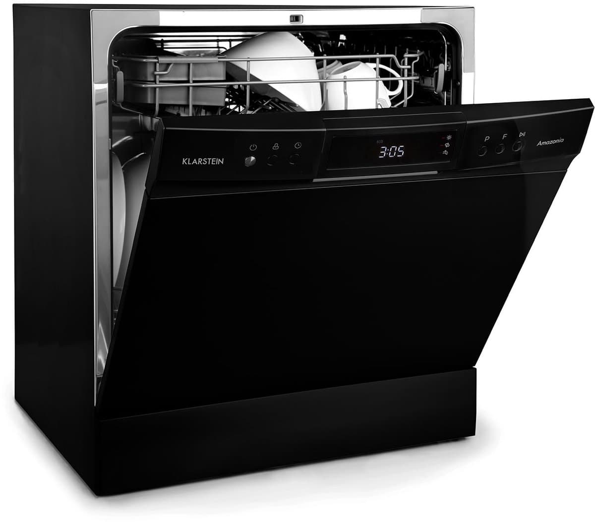 Klarstein Amazonia Mini vrijstaande vaatwasser - Tafelmodel afwasmachine - Met 8 couverts en 8 programma's - Led display - Aquastop - Zwart — afbeelding 1