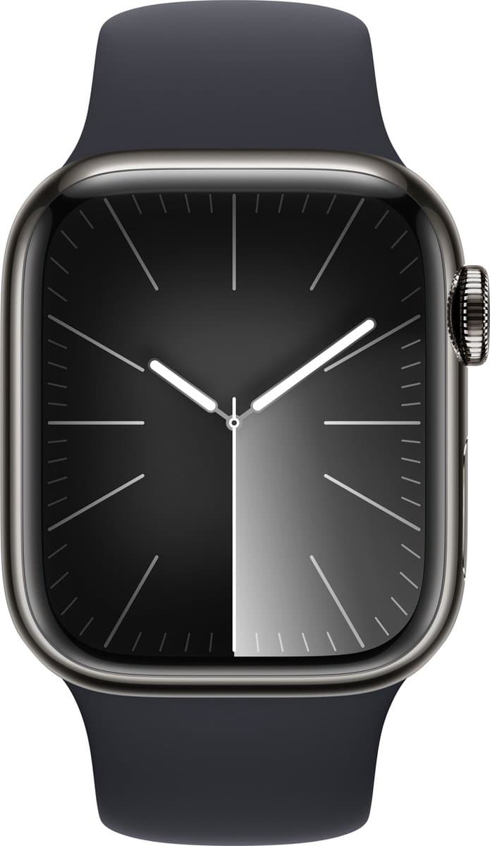 Apple Watch Series 9 - GPS + Cellular - 41mm - Graphite Stainless Steel Case with Midnight Sport Band - S/M — afbeelding 1