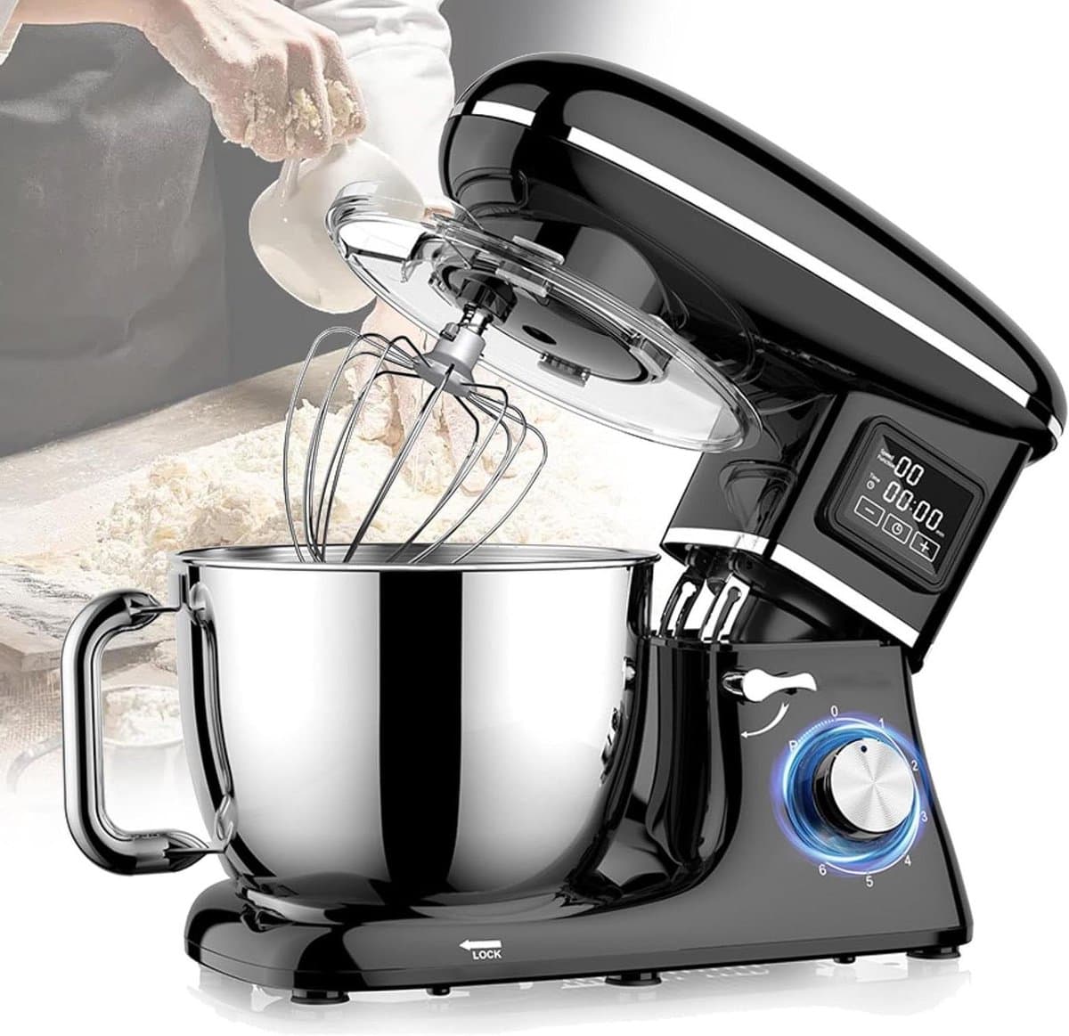 Tafelmixer - Keukenmachine Chef - Grote hoeveelheden mixen - Krachtige 1500W motor - 62L kom - Zwart — afbeelding 1