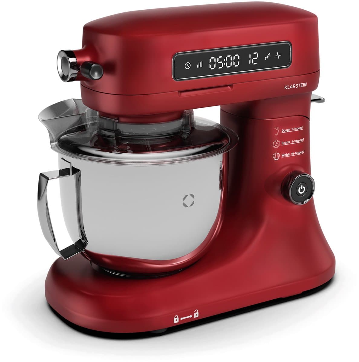Klarstein Keukenmachine Chiara 1600W – 5L rvs-kom, 12 Geschwindigkeiten, LCD Touch Display, ≤72 dB, vaatwasmachinebestendig Patisserie Set, Aluminium gegoten behuizing, rood - Keukenmachine - 12 Snelheden - voor Keuken - LED RVS-Kom Garde — afbeelding 1