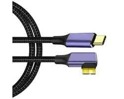 USB C naar MicroB Kabel - Data Overdrachtskabel - Externe Schijf Koppelen - Haakse Connector - 1 Meter - Zwart