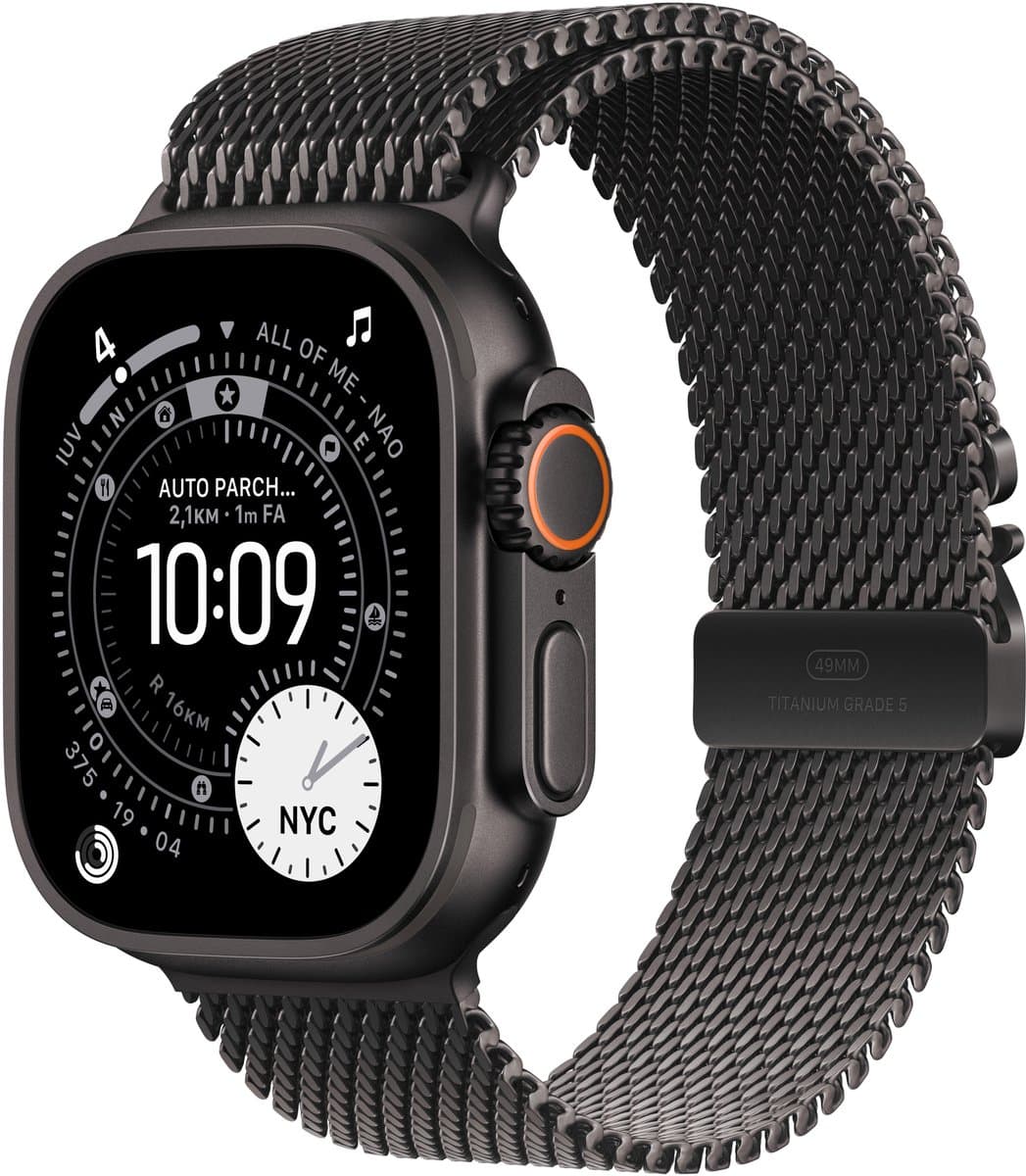 Apple Watch Ultra 3 Cellular 49mm Black Titanium Case with Black Titanium Milanese Loop - Small — afbeelding 1