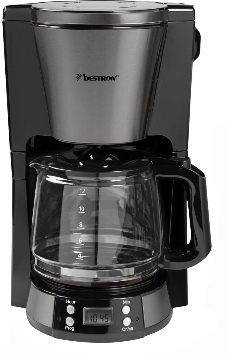 Bestron ACM800TG Koffiezetapparaat – 1,5L Glazen Kan – 1000W – Timerfunctie – 10‑12 Koppen – RVS Afwerking — afbeelding 1