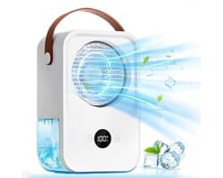 Draagbare airconditioner met vernevelingsfunctie, draagbare ventilator, oplaadbare batterij van 3500 mAh, mini-airconditioner, 4 ventilatorsnelheden.