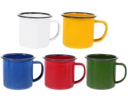 Dailygoods- Geëmailleerde Kopjes Set van 5 - Vintage/Multi-functioneel - Voor Koffie/Thee/Wijn - Hoogwaardig Emaille - Geïsoleerd Handvat - Slijtvast en Corrosiebestendig - Mok