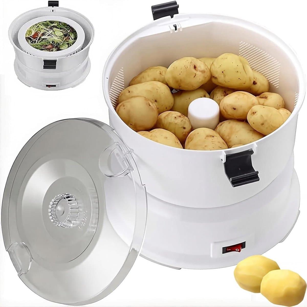 Elektrische Aardappelschilmachine - Automatische Groenteschiller - Snel Keukenwerk - Eén Knop Bediening - 1 kg Capaciteit - Wit — afbeelding 1