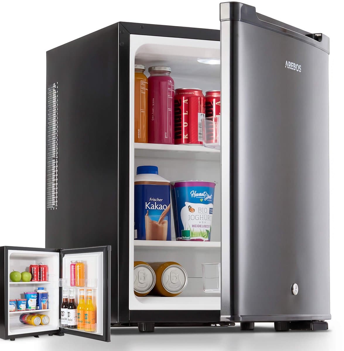AREBOS 40L Mini koelkast stil compact minibar met slot LED zwart kantoor home — afbeelding 1