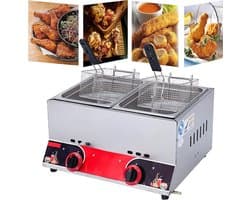 Dubbele Gasfriteuse - Friteuse Horeca - Professioneel Frituren - Grote Capaciteit - 22 Liter - Rood