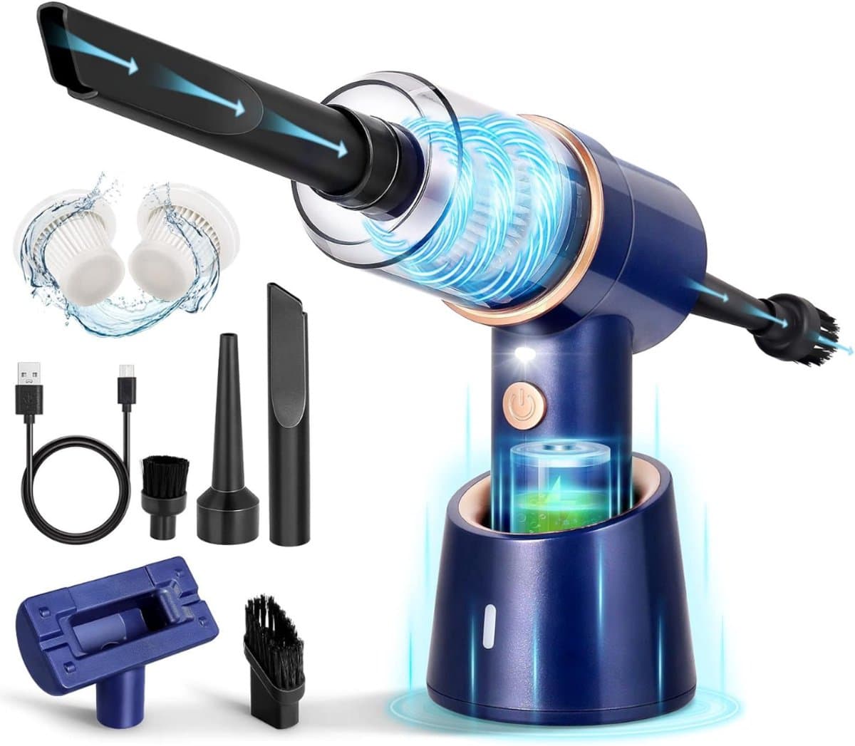 HEZIVO® Auto Stofzuiger - Kruimeldief Draadloos - Autostofzuiger Oplaadbaar - Handstofzuiger 3-in-1 - Ook voor Huisdieren Haar - Blauw — afbeelding 1