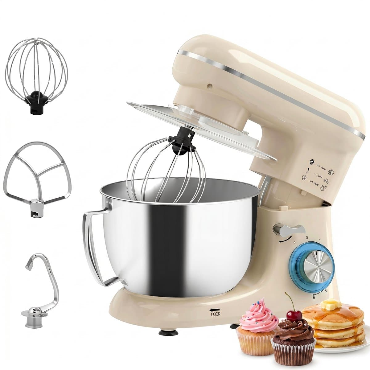 Keukenmachine 1300W - Keukenrobot - 4.5L - Foodprocessor met 6 - standen - Mixer met Mengkom - BPA-vrij - Keukenmixer - 3 Accessoires - Beige — afbeelding 1