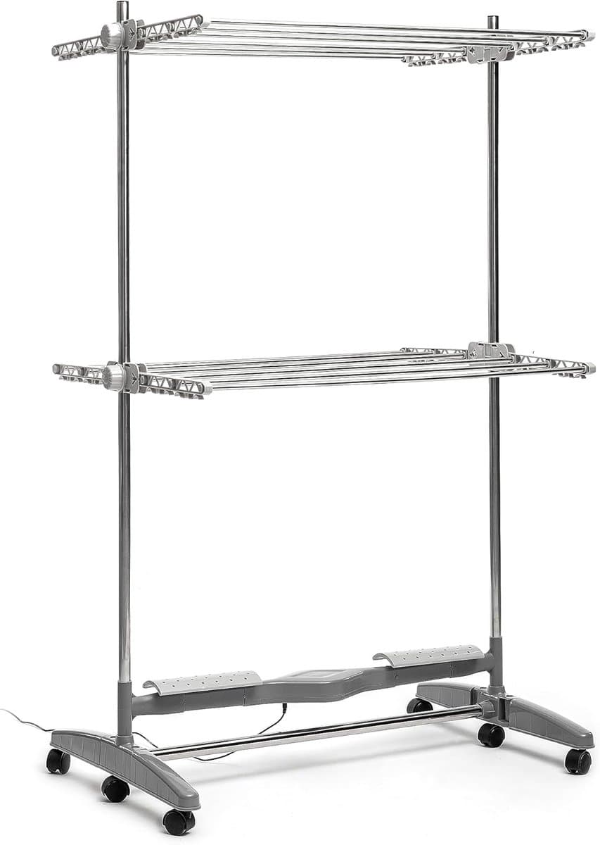 InnovaGoods - Electric Drying Rack 24W with Natural Airflow, 12 Rods, Foldable and Adjustable, Space Saving, Energy Efficient, Movable with Wheels, Grey — afbeelding 1