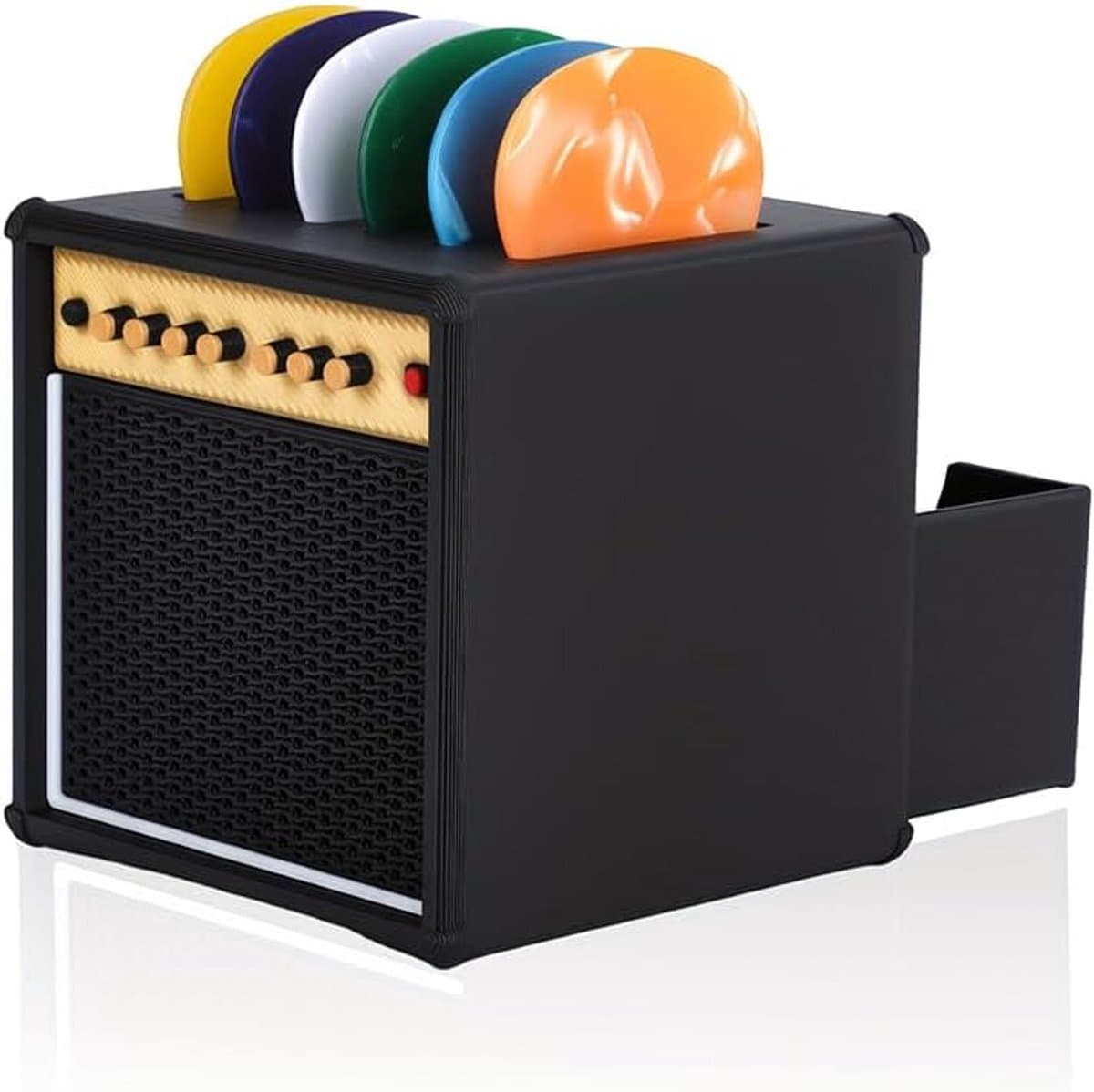 Gitaar Plectrumhouder - Plectrum Box - Met Lade - Plectrum Organizer - Vintage Versterker Design - Display Case - Geschikt voor 6 Plectrums - Opbergdoosje Voor Gitaristen En Muziekliefhebbers - Zwart — afbeelding 1