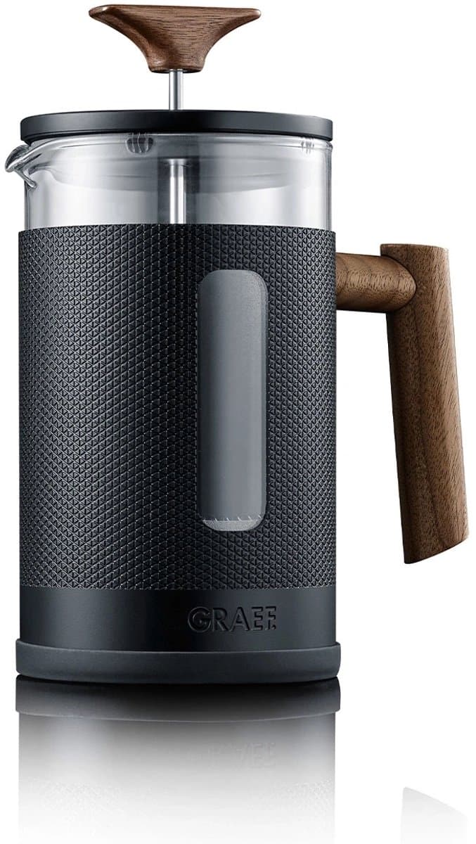 Graef Cafetière 800 ml. Glazen kan met zwart metaal en houten details — afbeelding 1