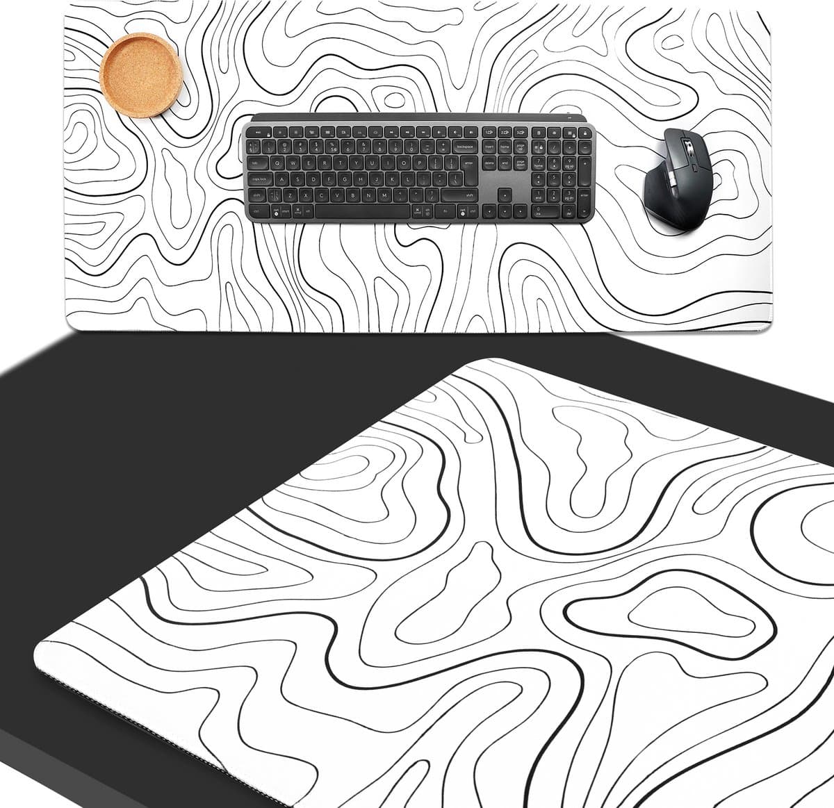 What's Goods - XXL Grote Muismat - 90x40 cm - Topografisch - 4 mm - Wit — afbeelding 1