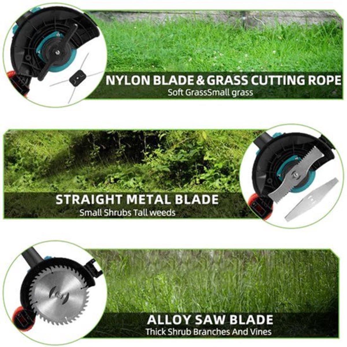 Handmaaier - Grasmaaier - Grastrimmer - Grasschaar - Grasmachine - 3000W - 6-Inch - Elektrische/Accu - Grastrimmer met 90° Verstelbare Kop – Tuingereedschap voor Precisiewerk - 21V/18V Compatibel - Inclusief 2x Accu — afbeelding 1
