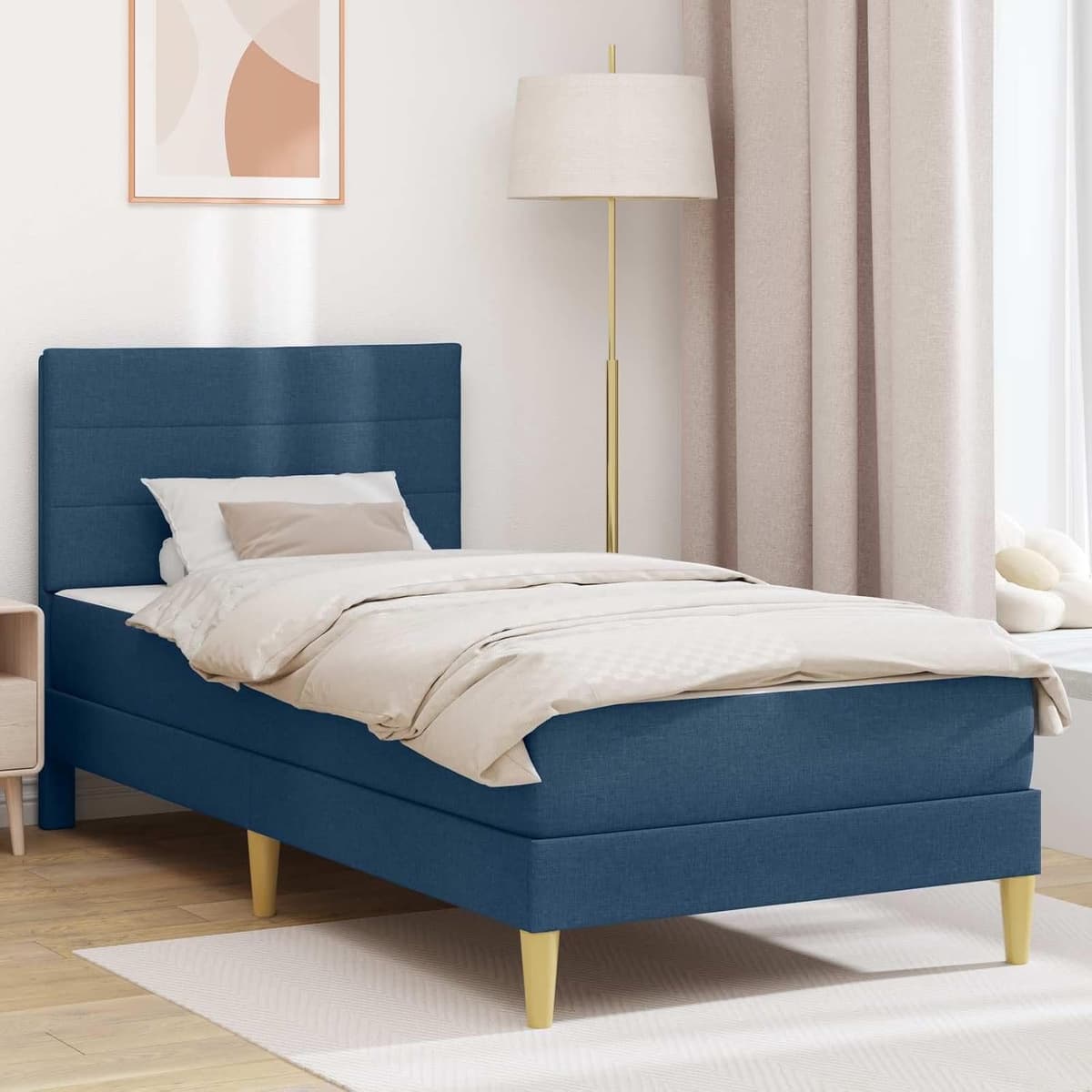 Bedframe met matras 80 x 200 cm, blauw polyester eenpersoonsbed — afbeelding 1