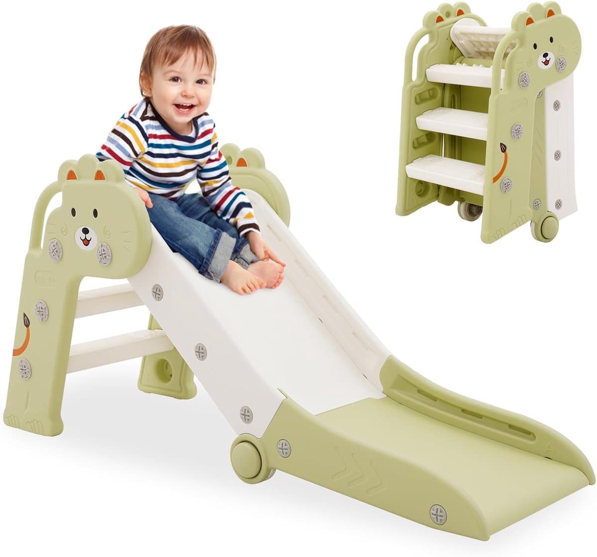 Glijbaan voor kinderen, met armleuningen, babyglijbaan, kinderglijbaan, kleine slide, indoor/buiten, ruimtebesparend (groen) — afbeelding 1
