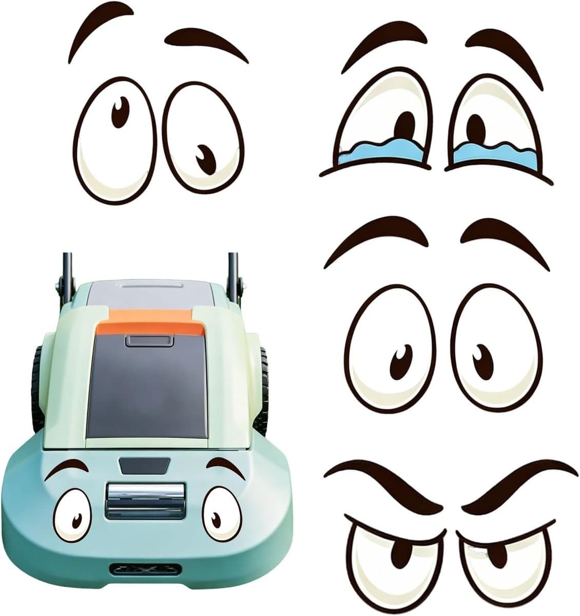 Oogstickers robotmaaier - 4 stuks - waterdicht - cartoonogen - geef je grasmaaier een persoonlijkheid - ShopVlot — afbeelding 1