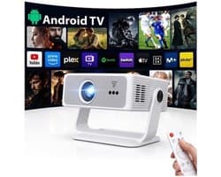 Draagbare Beamer 450 ANSI Lumen - WiFi 6 Android TV - 3840 x 2160 Resolutie - LED - Wit-grijs - Voor Thuisbioscoop