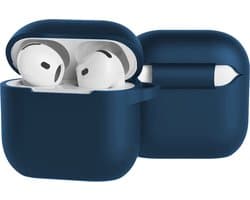 Case - Geschikt voor Apple AirPods 4 / 5 - Siliconen Hoes met Clip - Silicone Hoesje Cover - Navy