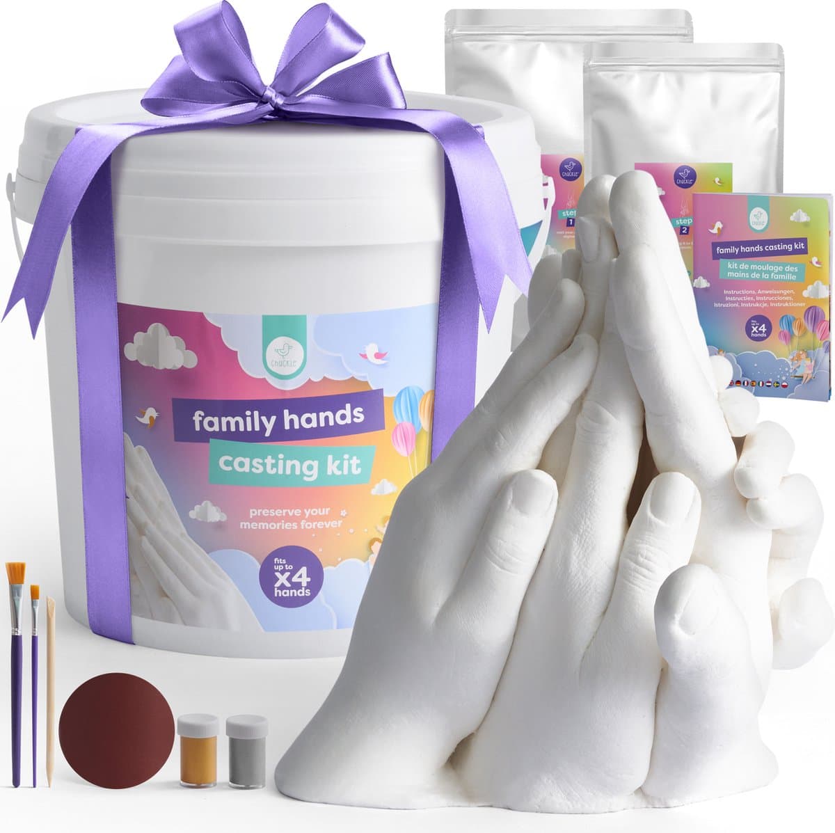 chuckle - Familie Gipshandenset - 3D Gipsafdruk Set - Handafdrukset - Hand Casting Kit voor Gips Handen Maken - 3D Afdrukken Gieten - Uniek Cadeau en Souvenir voor Jubilea - Verjaardagen en Kerstmis — afbeelding 1
