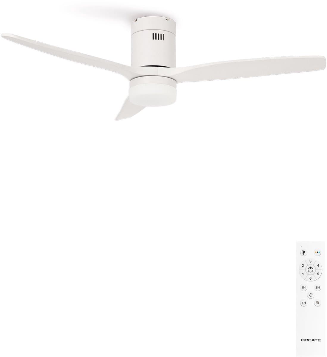 CREATE - Plafondventilator 40W silent Ø132 cm - Met Verlichting drie temperaturen - Met Afstandsbediening - 6 Snelheden - Timer - Zomer/Winter functie - Wit - WIND CALM — afbeelding 1