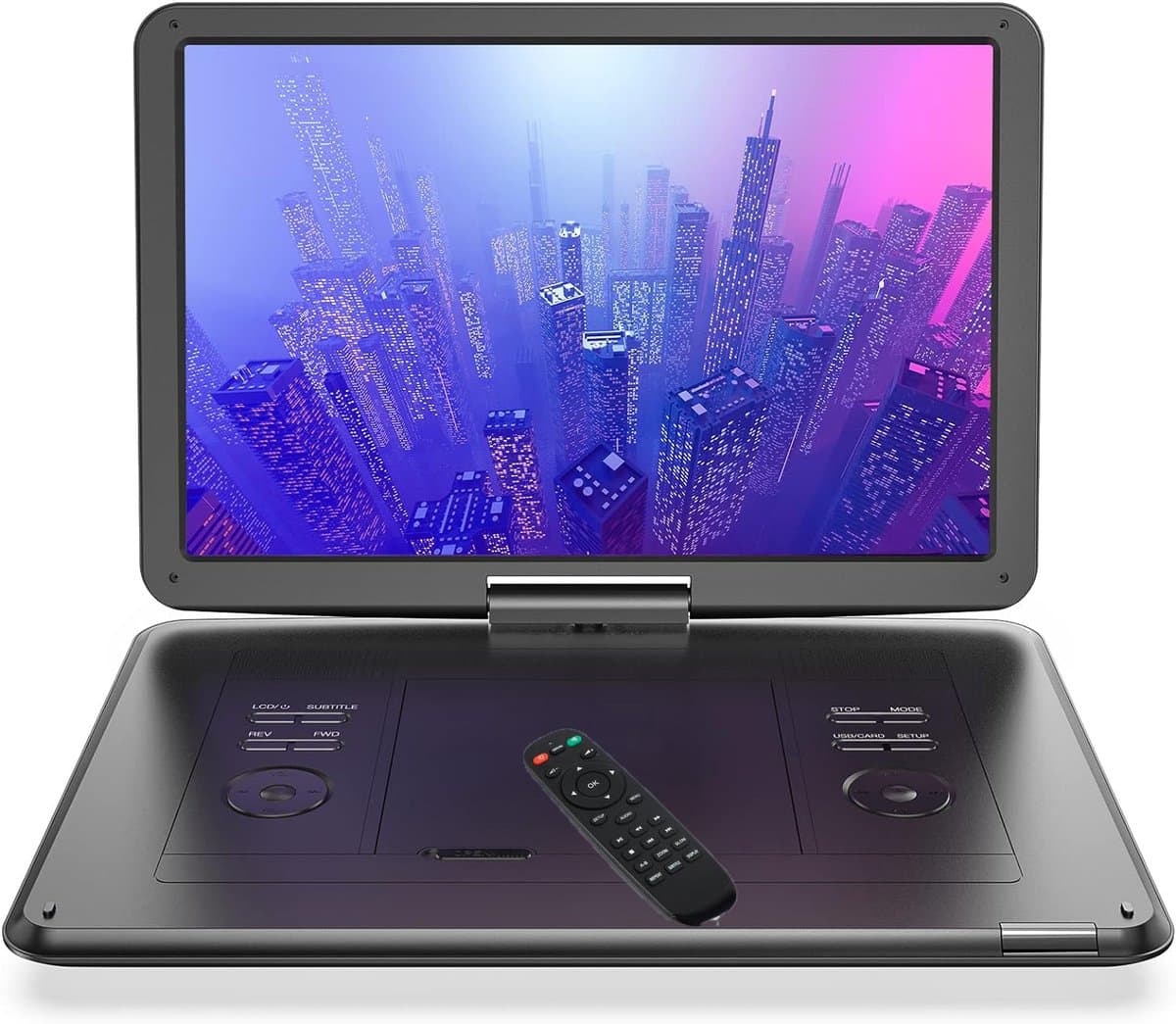 17,5'‘ Draagbare DVD Speler Auto met 15,6’' draaibaar HD-scherm, 6 uur batterijduur, ondersteunt meerdere formaten/SD/USB, tv/projector-synchronisatie, schokbestendig & opslagfunctie, stereoluidsprekers — afbeelding 1