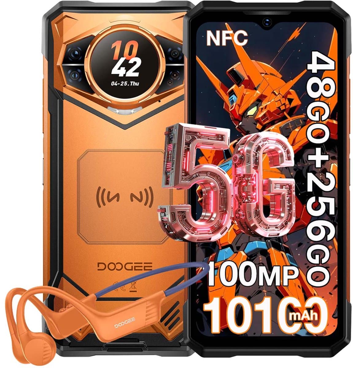 Robuuste Smartphone - DOOGEE S200 VIP - 48 GB RAM+256 GB ROM (TF 2TB) - 10100 mAh - 6,72 inch - Dual SIM 5G - NFC - OTG - GPS - Botgeleidingsheadset - Oranje — afbeelding 1