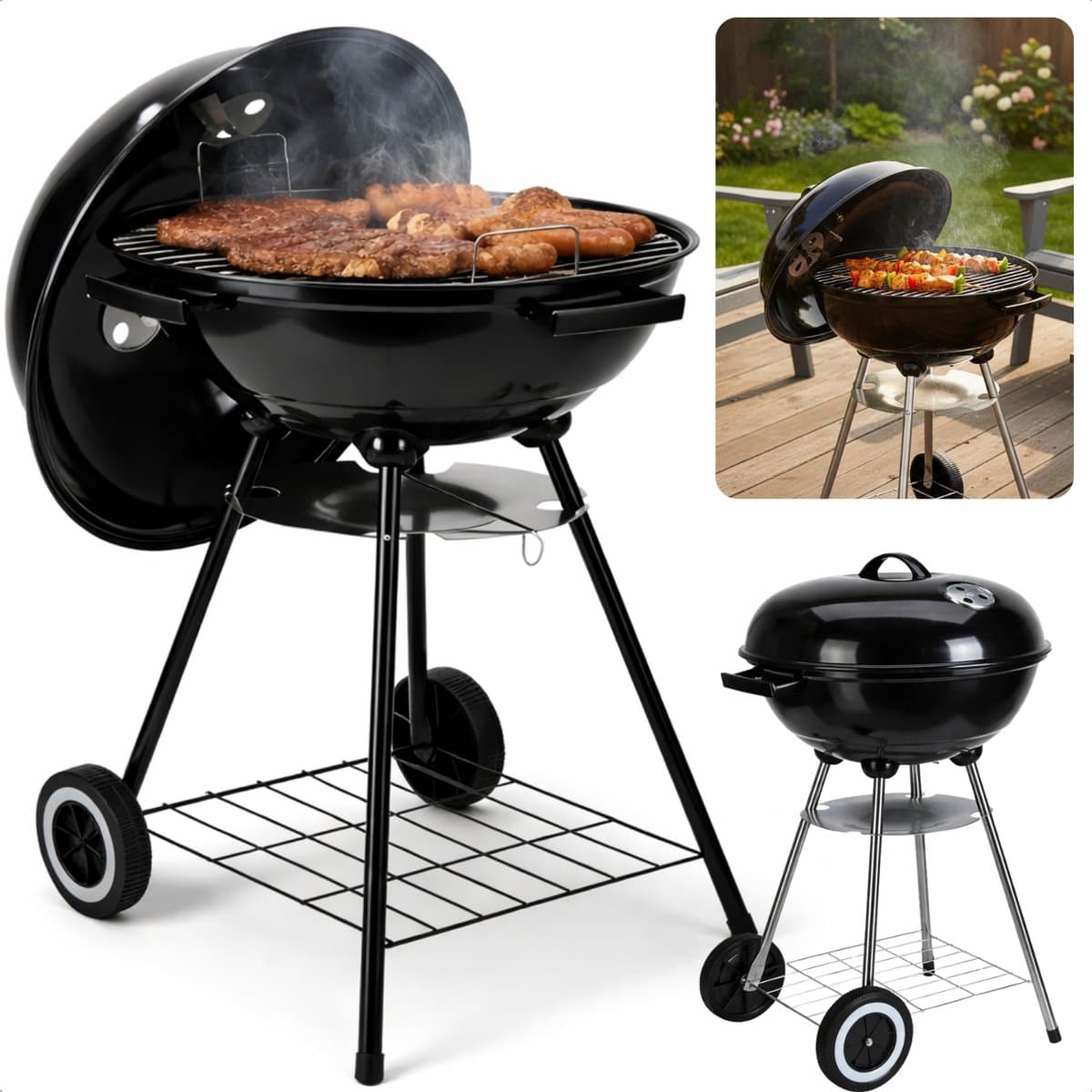 Cheqo® Houtskoolbarbecue - Houtskool Bbq - Kogelbarbecue - Barbecue Op Wielen - Kogelbarbecue Met Deksel - Houtskoolbarbecue Met Deksel - Houtskoolgrill - Tuinbarbecue - Buiten Barbecue - Zwarte Houtskoolbarbecue — afbeelding 1