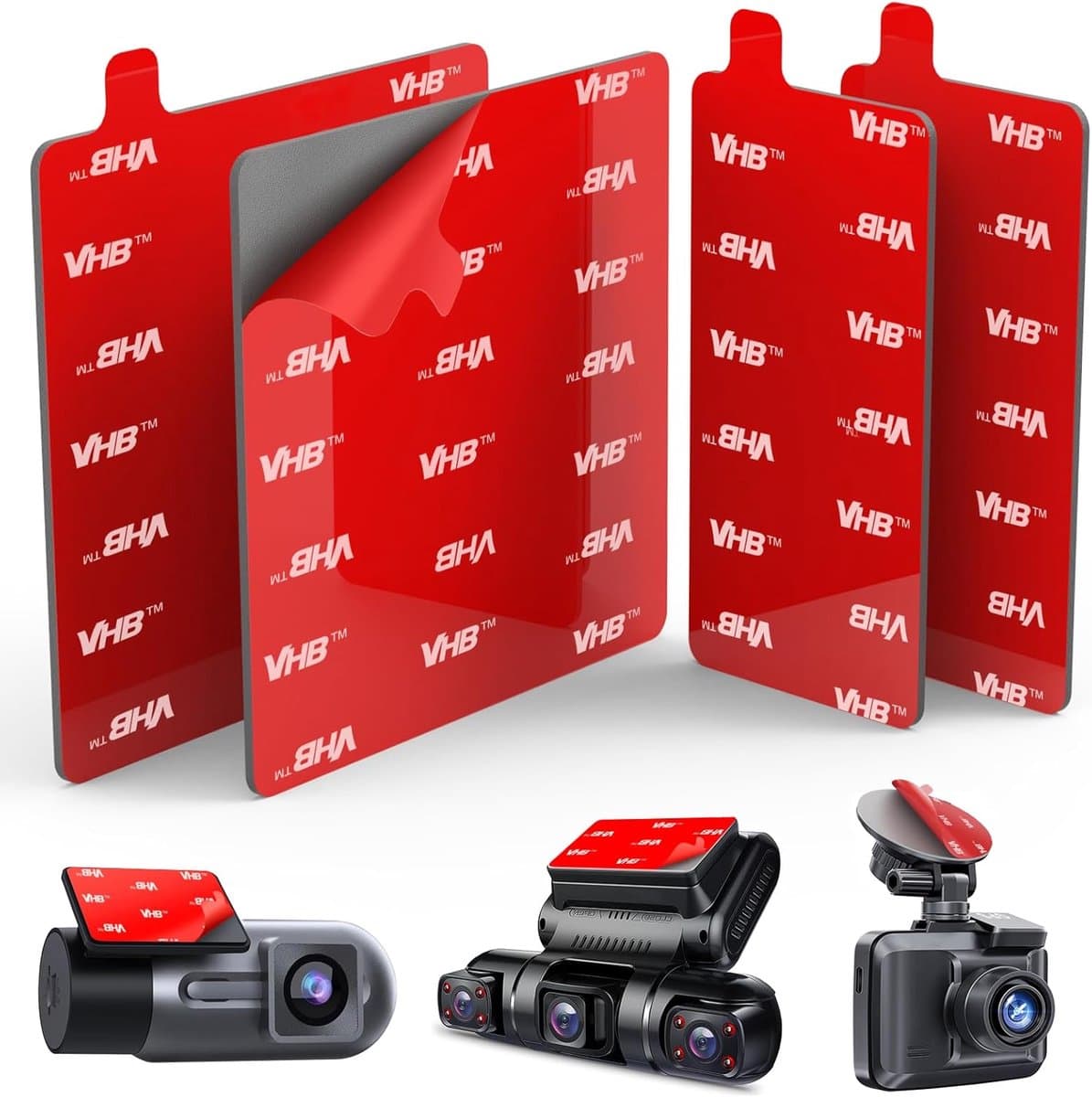 SnelShoppen - 4 stuks zelfklevende pads voor dashcam, dubbelzijdige hittebestendige tape voor auto, 7,2 cm, vervangende montagesticker voor voorruit e — afbeelding 1