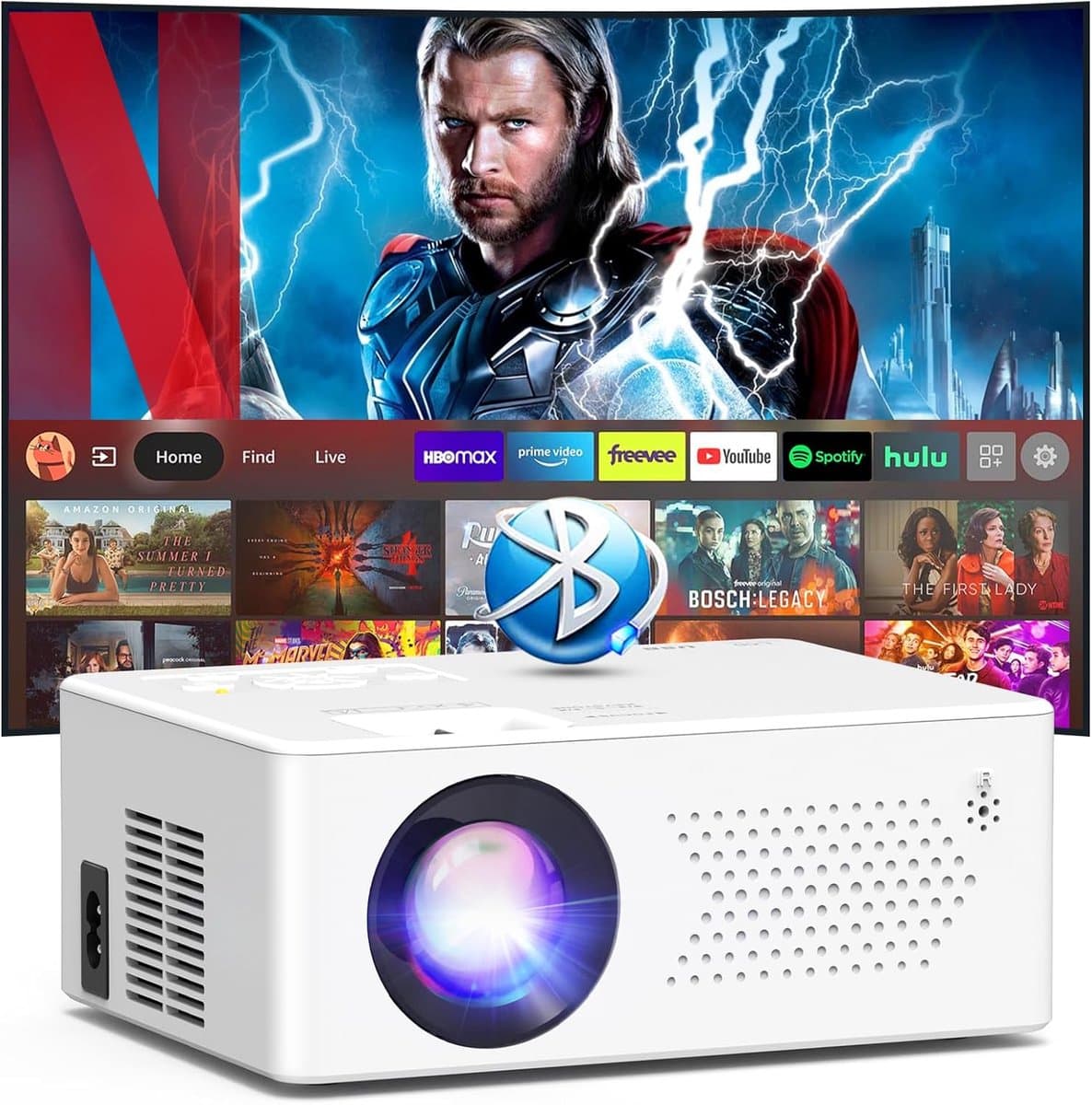 SnelShoppen - Smart Mini Beamer met Android, Draagbare Full HD 1080P Projector, WiFi6 Bluetooth 5.2, 50% Zoom, 200 Inch Display voor Thuisbioscoop, Ca — afbeelding 1