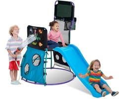 Play Metal My First Time Peuter Slide Playcentrum met klimladder - 6-in-1 Multi Play Indoor Outdoor Garden Fun - Basketbalhoepel en netvanger - 18 maanden plus