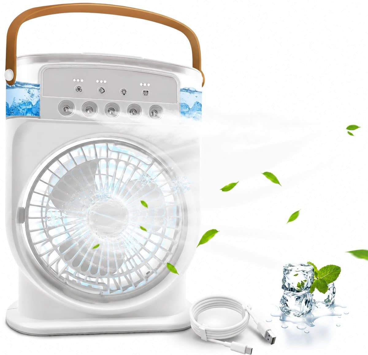 Draagbare mini-airconditioning, 4-in-1, mini-ventilator met waterkoeler, stil, ventilator, verdamping zonder slang, oplaadbaar, luchtbevochtiger type C met timer (wit) — afbeelding 1