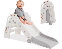 Glijbaan voor kinderen, opvouwbaar, met armleuningen, babyglijbaan, kinderglijbaan, kleine glijbaan, indoor/outdoor, ruimtebesparend, grijs