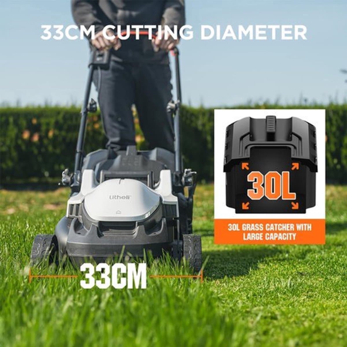 Draadloze Grasmaaier – Accu Grasmaaier – Elektrische Grasmaaier – Batterij Grasmaaier – Tuinmaaier – Borstelloze Motor – 33 cm Maaibreedte – 2x 2,0 Ah Accu — afbeelding 1